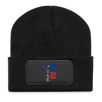 Hergestellt in Russland, vertikales Design - Recycelte Patch Beanie - Schwarz - Vorne