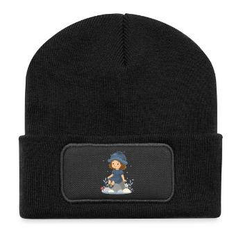 Süßes Heidelbeer-Mädchen Illustration - Recycelte Patch Beanie - Schwarz - Vorne