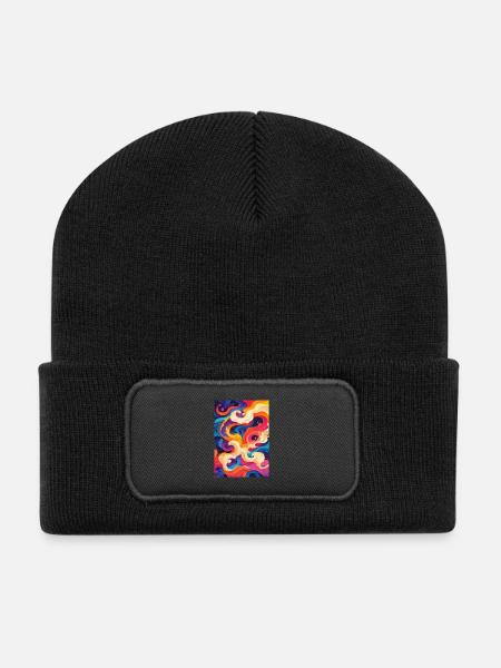 Abstract Chromatic Swirl - Recycled Patch Beanie - black