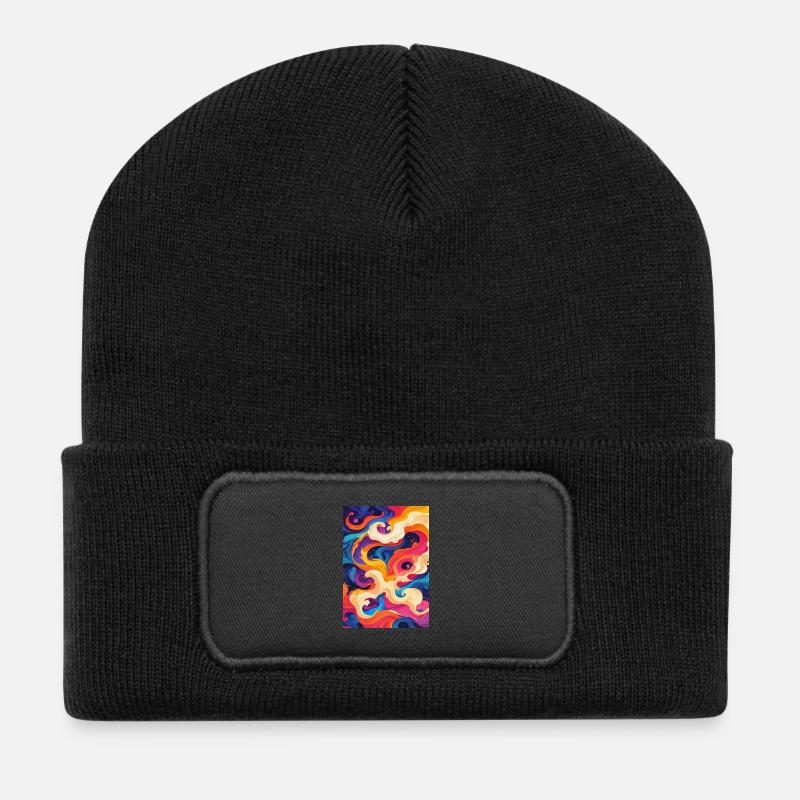 Abstract Chromatic Swirl - Recycled Patch Beanie - black