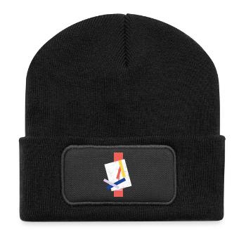 Abstract color block pattern distorted face - Recycled Patch Beanie - black - Front