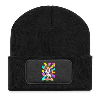 Retro Unicorn Unicorns Kids Girls Boys - Recycled Patch Beanie - black - Front