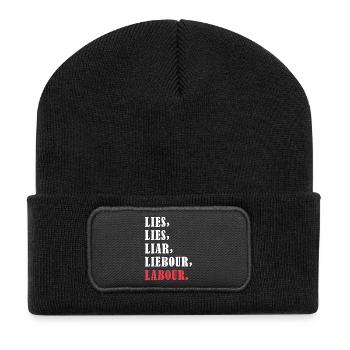 Conception typographique de slogan anti-ouvrier audacieuse - Beanie recyclé à patch - noir - Devant