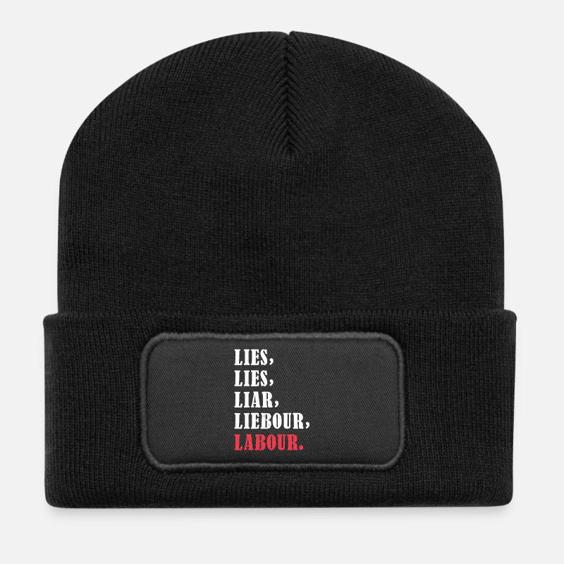 Bold anti-Labour Slogan Typography Design - Recycelte Patch Beanie - Schwarz