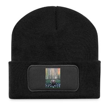 Bear in Snowy Forest Scene - Recycled Patch Beanie - black - Front