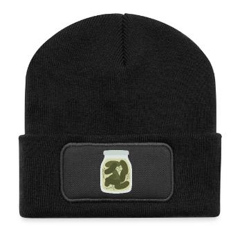 Vintage Cucumber Pickle Jar Design - Recycled Patch Beanie - black - Front