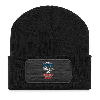 Stolzes amerikanisches Design mit Adler - Recycelte Patch Beanie - Schwarz - Vorne