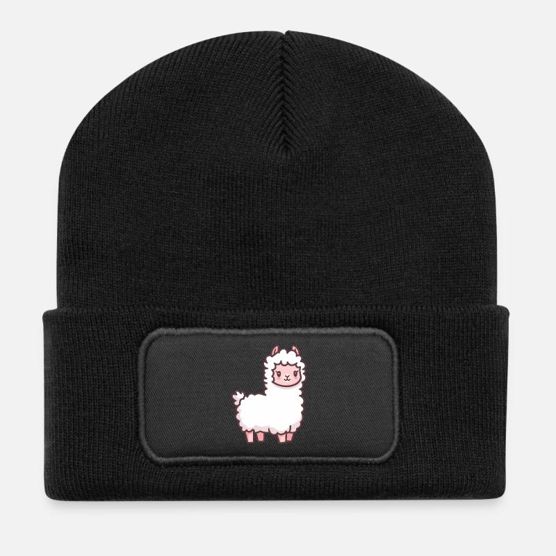 Niedlicher Lama-Cartoon - Recycelte Patch Beanie - Schwarz