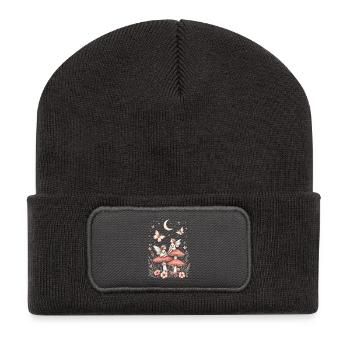 Märchenhafte Zwergenflügel Fantasieillustration - Recycelte Patch Beanie - Dunkelgrau - Vorne