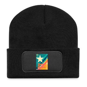 Motivierendes T-Shirt mit Stern und Regenbogen - Recycelte Patch Beanie - Schwarz - Vorne