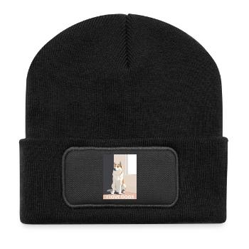 Cute dog illustration with text - Recycled Patch Beanie - black - Front