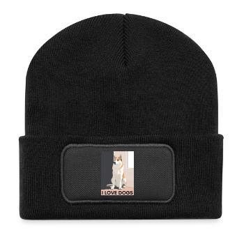 Hübscher Hund mit Motto Hundeliebe - Recycelte Patch Beanie - Schwarz - Vorne