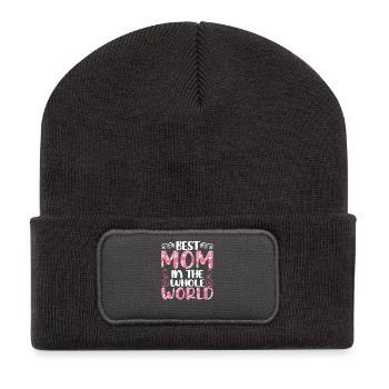 Blumiger Muttertagsgruß Design - Recycelte Patch Beanie - Dunkelgrau - Vorne