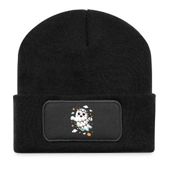 Doux fantôme avec des lumières de Noël - Beanie recyclé à patch - noir - Devant