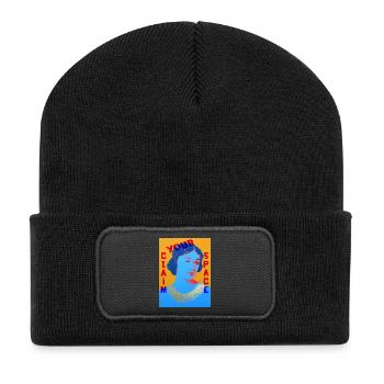 Zeitlose Pop Art Frau mit Farbkontrast - Recycelte Patch Beanie - Schwarz - Vorne