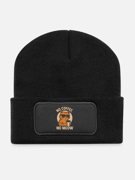 Chat cool avec lunettes de soleil et tasse à café - Beanie recyclé à patch - noir
