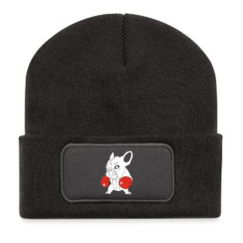 Chien blanc boxeur - Beanie recyclé à patch - charbon - Devant