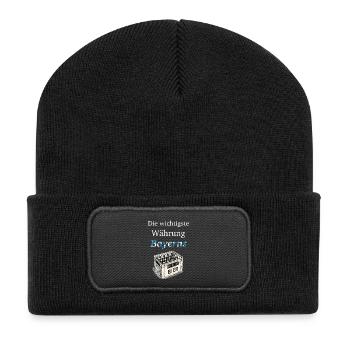 Die wichtigste Währung Bayerns - Recycelte Patch Beanie - Schwarz - Vorne
