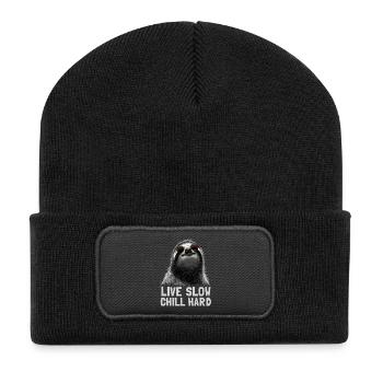Chilliges Faultier mit Sonnenbrille - Recycelte Patch Beanie - Schwarz - Vorne