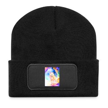 White wolf in front of colorful cave - Recycled Patch Beanie - black - Front