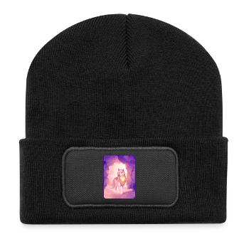 White Wolf in Watercolor 2 (Purple) - Recycled Patch Beanie - black - Front