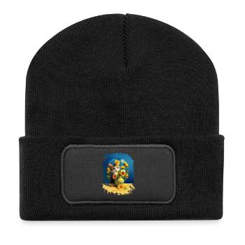 🌻😻 Vincent's Cat among Sunflowers – painting - Recycled Patch Beanie - black - Front