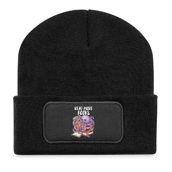 Lesender Oktopus im Bücherstapel Buch Geschenk - Recycelte Patch Beanie - Schwarz - Vorne