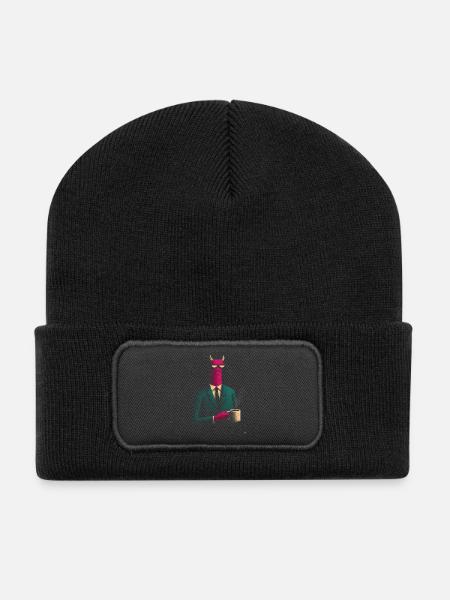 Démon en costume avec café - Beanie recyclé à patch - noir
