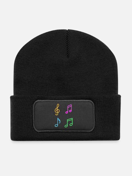 Neon Musiknoten – Music Vibes - Recycelte Patch Beanie - Schwarz