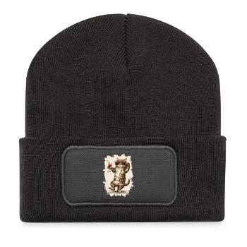 Party Katze :) - Recycelte Patch Beanie - Dunkelgrau - Vorne