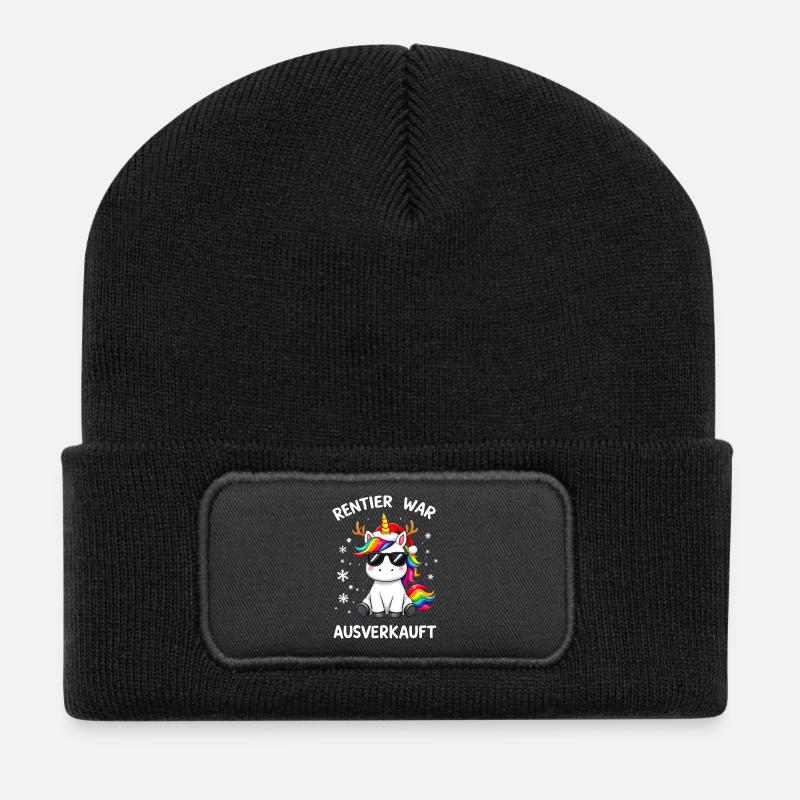 Rentier War Ausverkauft Einhorn Weihnachten - Recycelte Patch Beanie - Schwarz