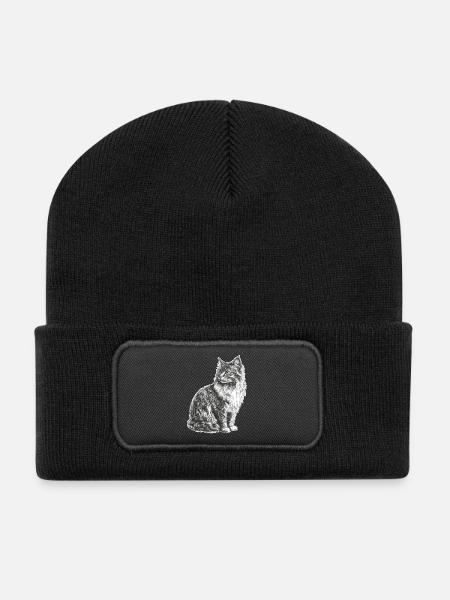 Katze - Recycelte Patch Beanie - Schwarz