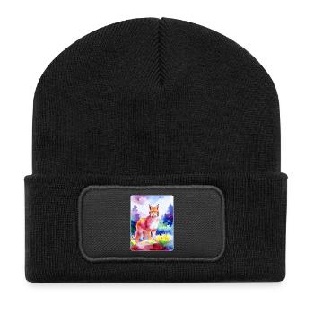 Lynx in the mountain forest (watercolour) - Recycled Patch Beanie - black - Front