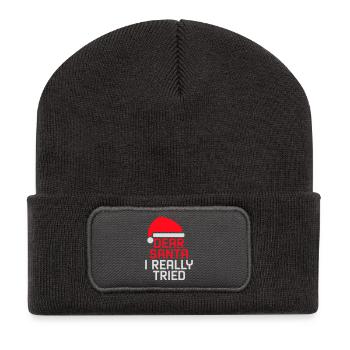 Dear Santa I Really Tried Weihnachten Humor Lustig - Recycelte Patch Beanie - Dunkelgrau - Vorne