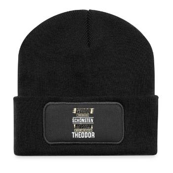 Theodor der schönste Mann von Gott geformt Design - Recycelte Patch Beanie - Schwarz - Vorne