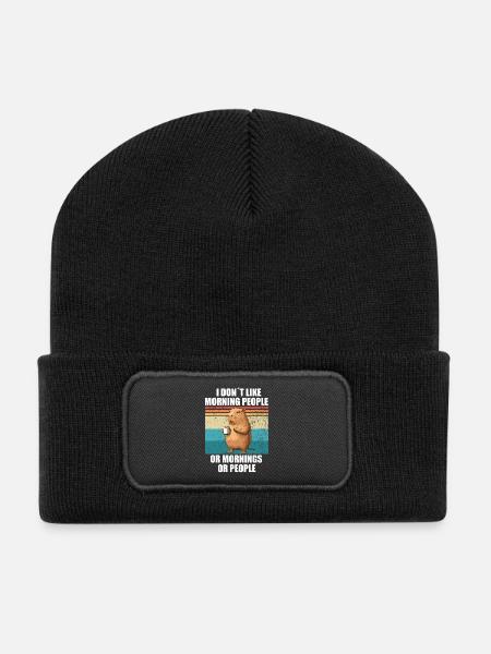 Capybara avec du café Je n’aime pas Morning People - Beanie recyclé à patch - noir