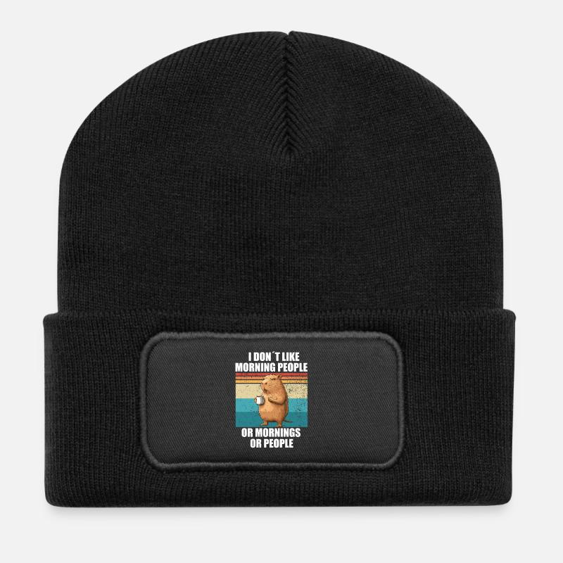 Capybara avec du café Je n’aime pas Morning People - Beanie recyclé à patch - noir