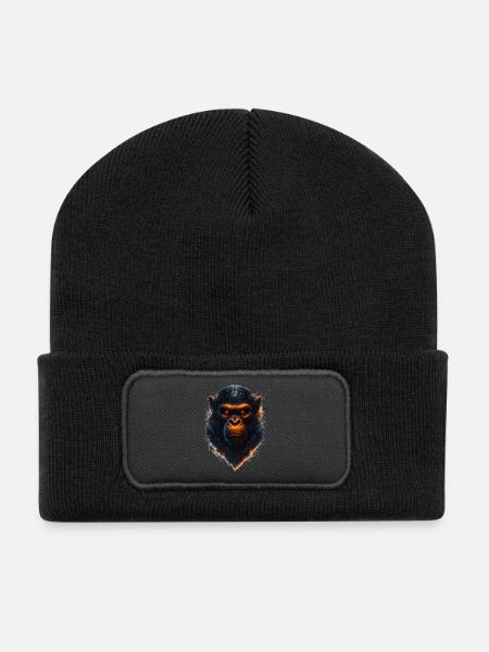 Cyberpunk Monkey - Recycled Patch Beanie - black