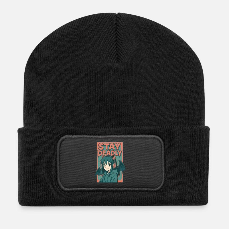 Restez mortel Demon Girl Art - Beanie recyclé à patch - noir