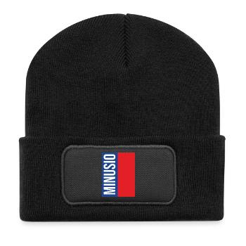 Minusio Typographie Verticale Bleu Rouge - Beanie recyclé à patch - noir - Devant