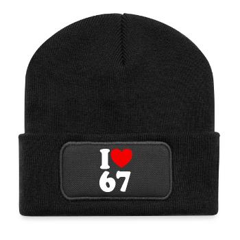 Fun 67 Zahl 6-7 I Herz 6 7 Sechs Sieben - Recycelte Patch Beanie - Schwarz - Vorne