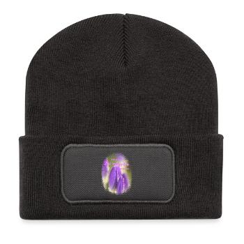 Zeit im Garten verbringen Gartenarbeit Krokusse - Recycelte Patch Beanie - Dunkelgrau - Vorne