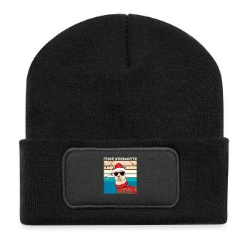 Lama de Noël : design drôle de lama de Noël - Beanie recyclé à patch - noir - Devant