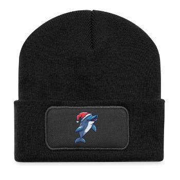 Delfin Weihnachten - Recycelte Patch Beanie - Schwarz - Vorne
