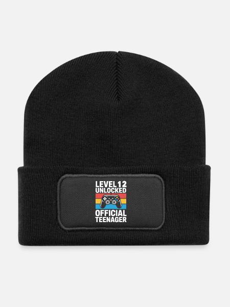 Level 12 Entsperrter offizieller Teenager - Recycelte Patch Beanie - Schwarz