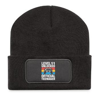 Level-11-Freigeschalteter offizieller Teenager - Recycelte Patch Beanie - Dunkelgrau - Vorne
