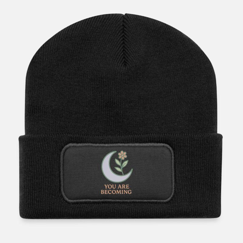 Mondblüte: Du wirst wachsen - Recycelte Patch Beanie - Schwarz