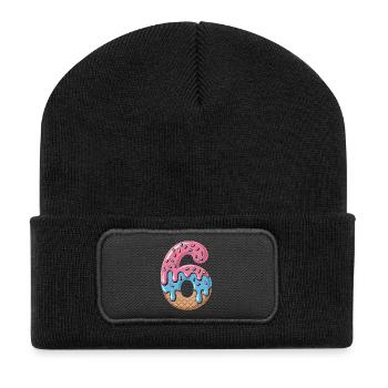 Zahl 6 Eiscreme Waffel Streusel Geburtstag - Recycelte Patch Beanie - Schwarz - Vorne