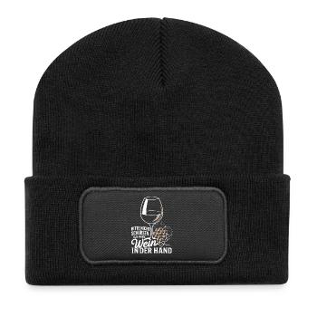  Bitte Nicht Schubsen Ich Habe Wein In Der Hand - Recycelte Patch Beanie - Schwarz - Vorne