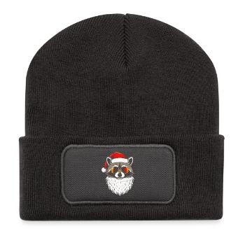 Cool Santa Racoon Weihnachtsdesign Xmas racoon - Recycelte Patch Beanie - Dunkelgrau - Vorne